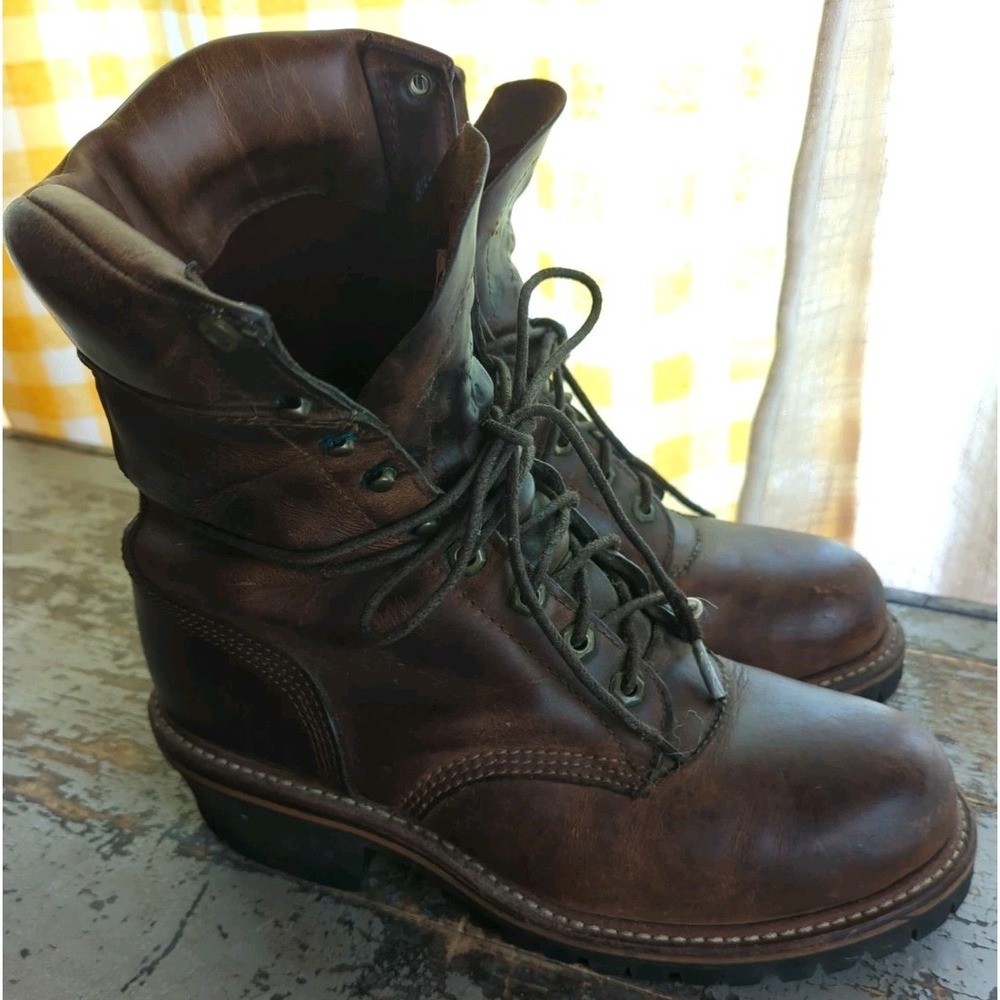 🇺🇸 Vintage Chippewa 9" Shaft Crazy Horse Steel Toe Super Logger Boot Sz 8.5 E - Picture 7 of 13